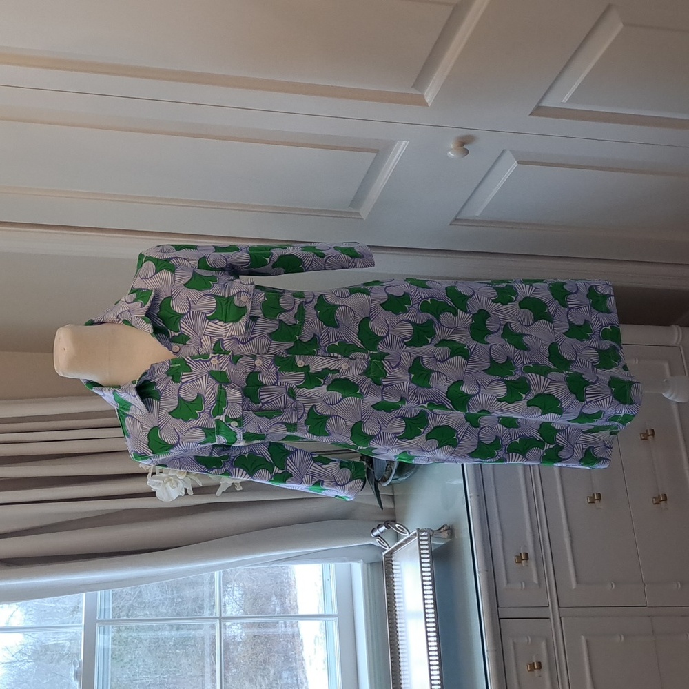 NWOT Persifor Womens Kilpatrick Leaf‎ Print Stretch Button Down Mini Dress XS
